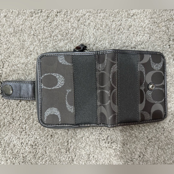 Coach Handbags - Gray/Silver Coach Signature Wallet. Pink lining with button clasp.
